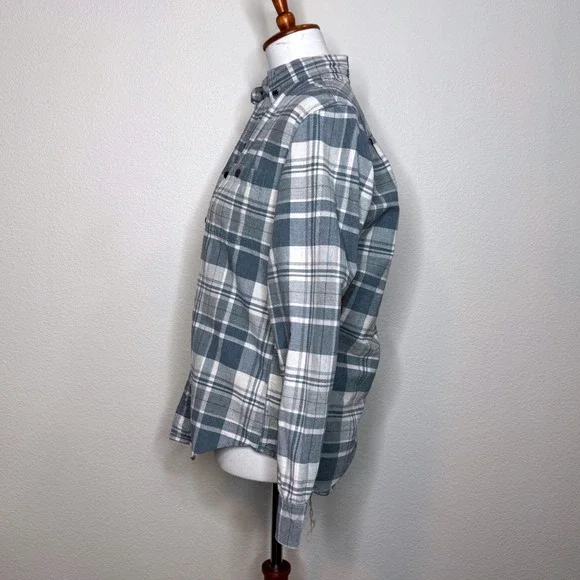 J. CREW Button Up Twill Shirt Suede Elbow Patches SM Plaid Blue Gray Equestrian - Picture 5 of 10